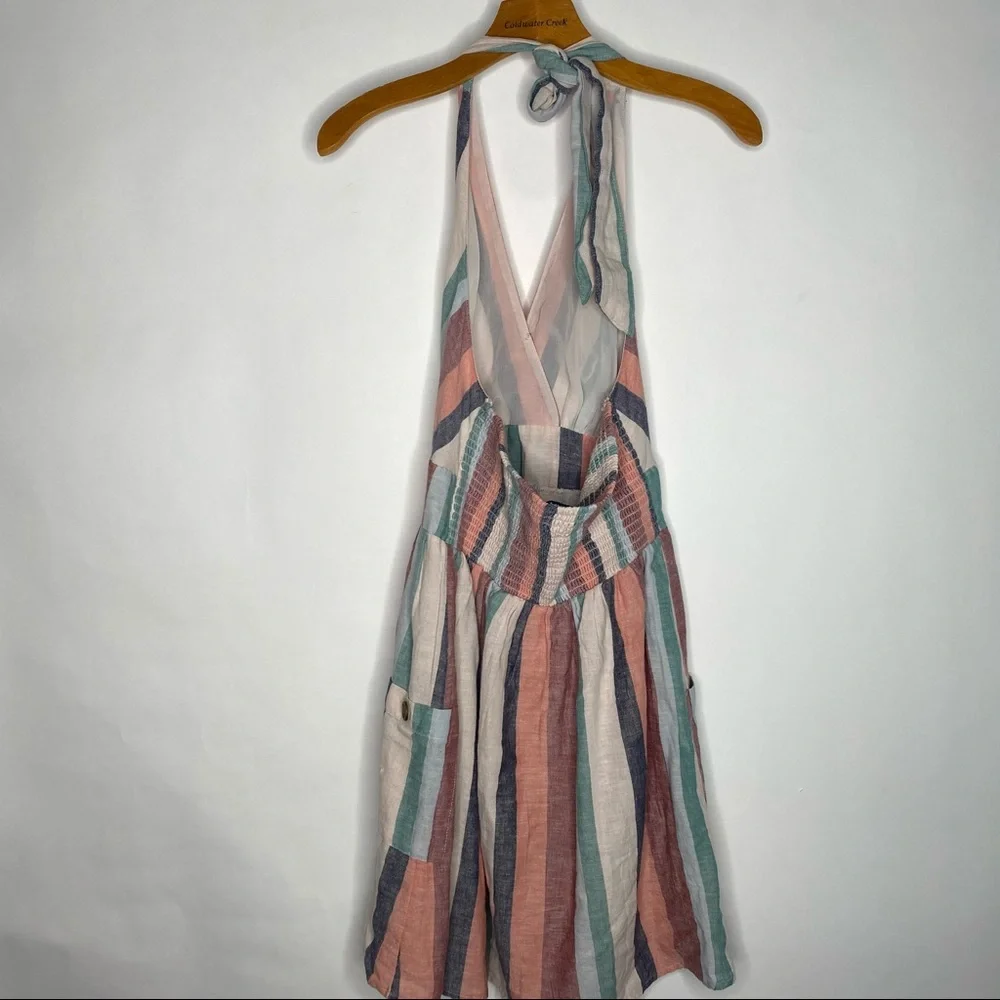 American Eagle | Striped Linen Blend Halter Tie Dress - Picture 5 of 7